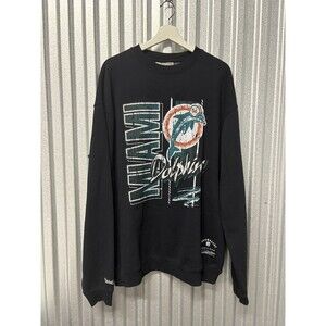 Throwbacks NFL Mitchell & Ness Crew Sweater L Miami Dolphins Faded Black Zig Zag